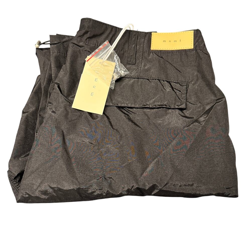 mnml Cargo Pants Mens 40 (40x32 ACTUAL) Black Crinkle Nylon Button Fly NEW